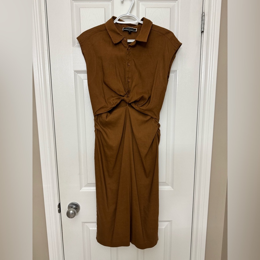 Melanie Lynne Linen Brown Sleeveless Dress, Size 8
